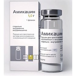Амикацин пор д/приг р-ра для в/в и в/м введ 1000 мг (фл) (инд уп-ка)